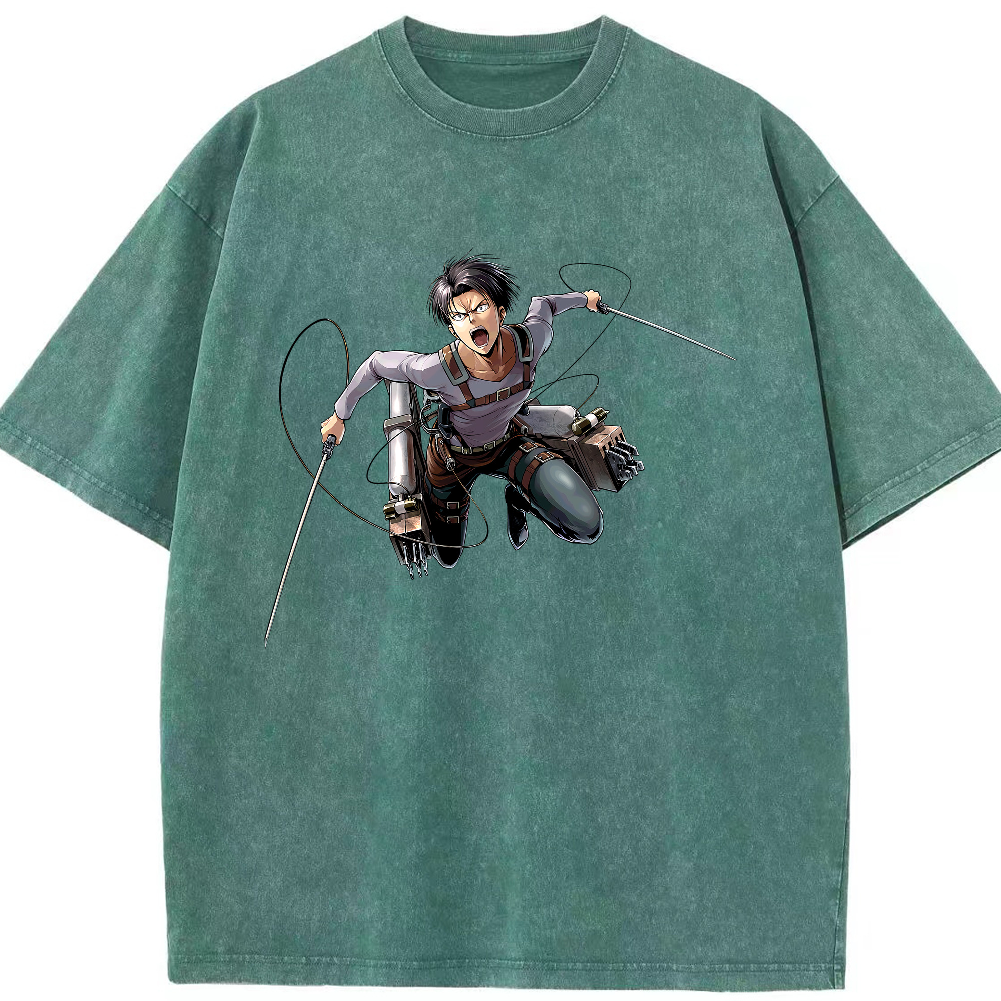（画像用） 進撃の巨人 リヴァイ·アッカーマン Attack on Titan Levi Ackerman 綿100% ヴィンテージ風 半袖Tシャツ（フロントプリント）